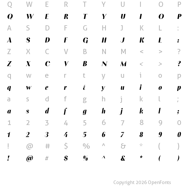 Character Map of PF Marlet Display Black Italic