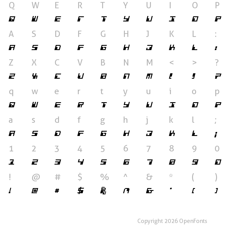 Character Map of Phaser Bank Bold Italic Bold Italic