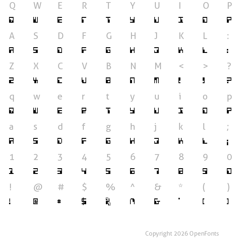 Character Map of Phaser Bank Condensed Condensed