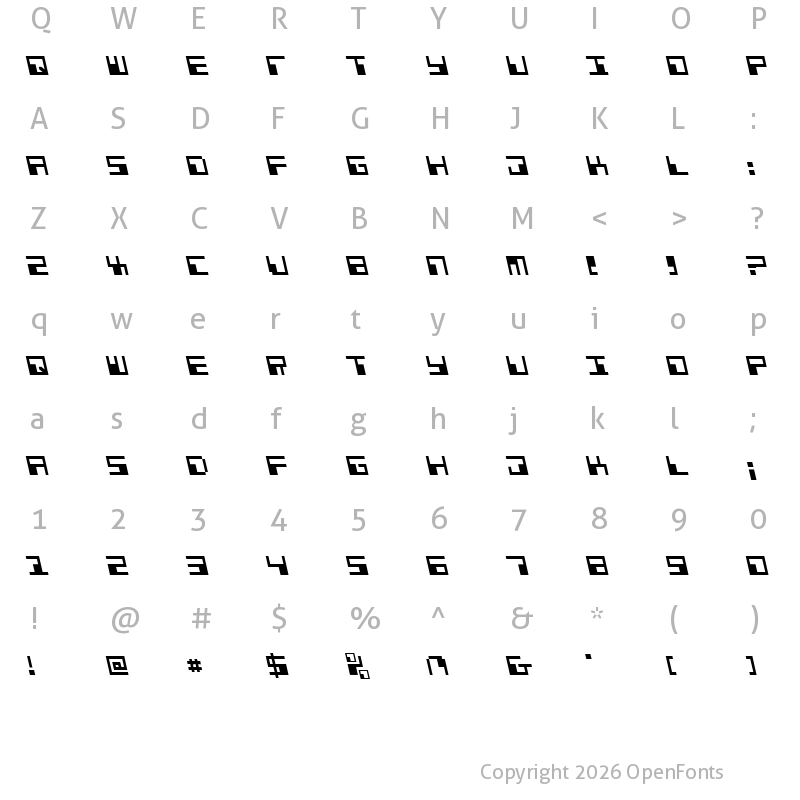 Character Map of Phaser Bank Leftalic Regular