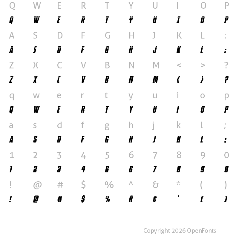 Character Map of Phenomicon Laser Italic Regular