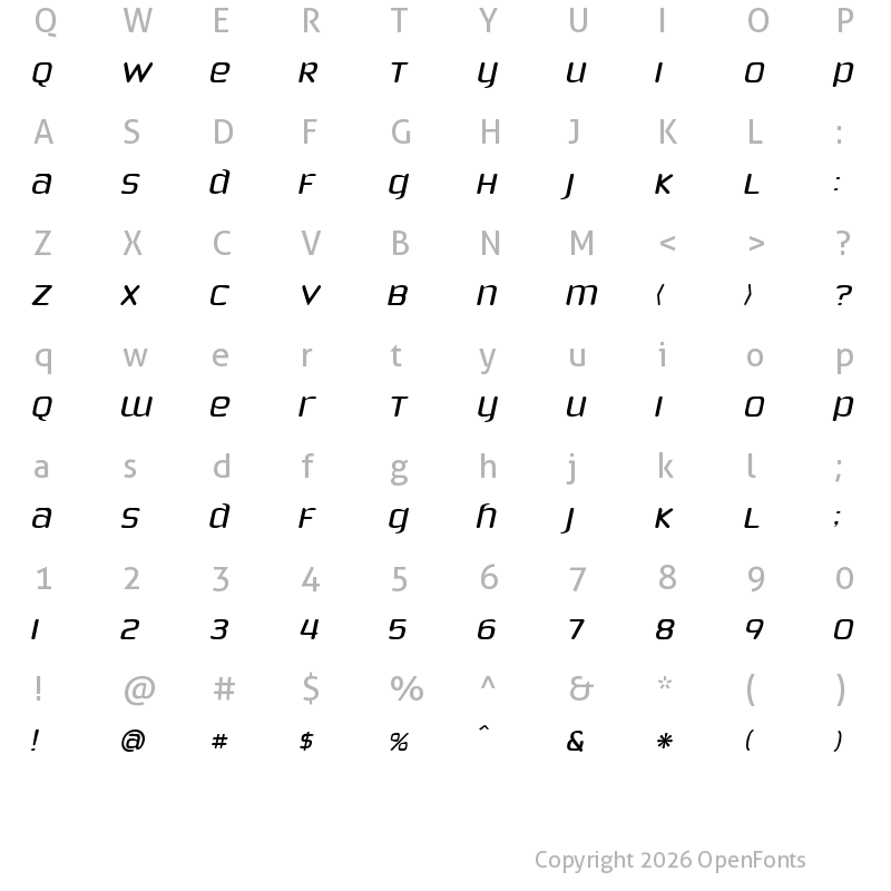 Character Map of Phoenix Sans Italic