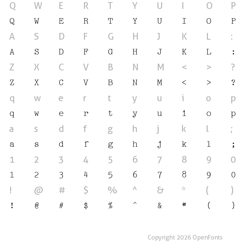 Character Map of Pica10 BT Roman