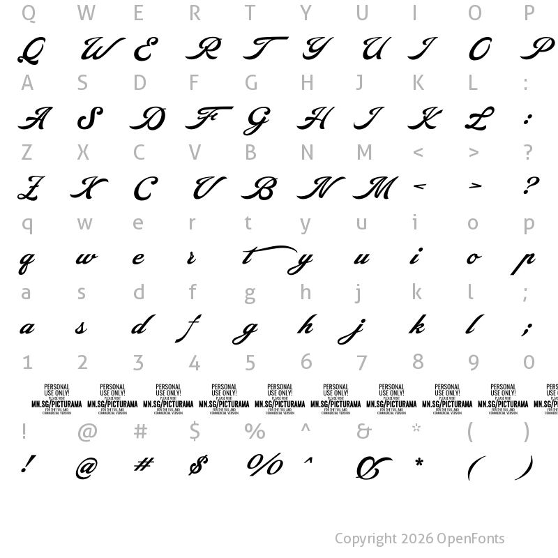 Character Map of Picturama Alternate PERSONAL Regular