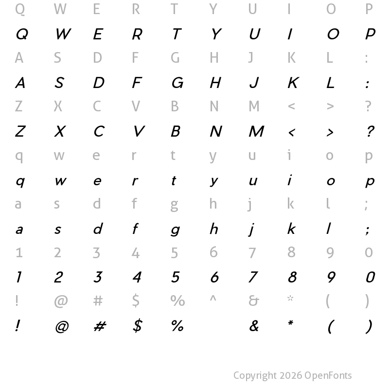 Character Map of Pier Sans Italic