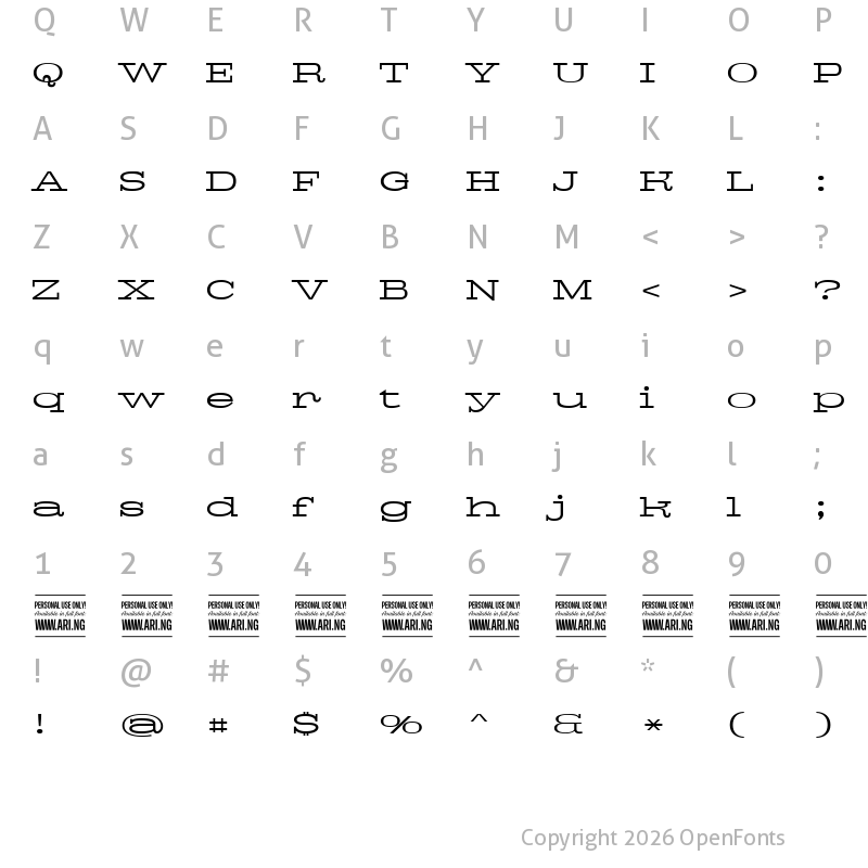 Character Map of Pigeon PERSONAL Light