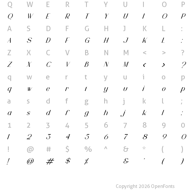 Character Map of Pinkerston Italic