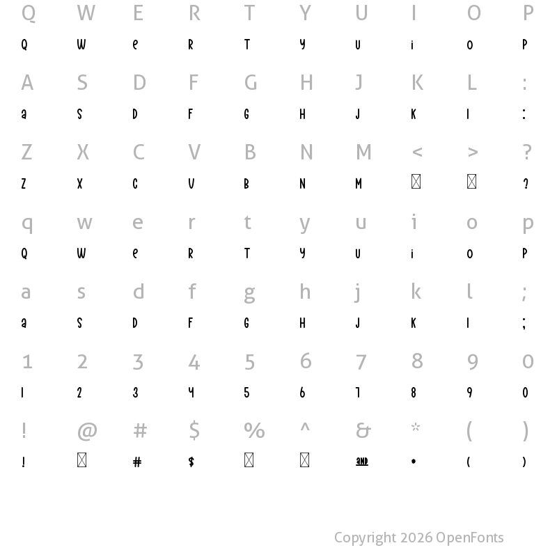 Character Map of Pinokia Display Regular