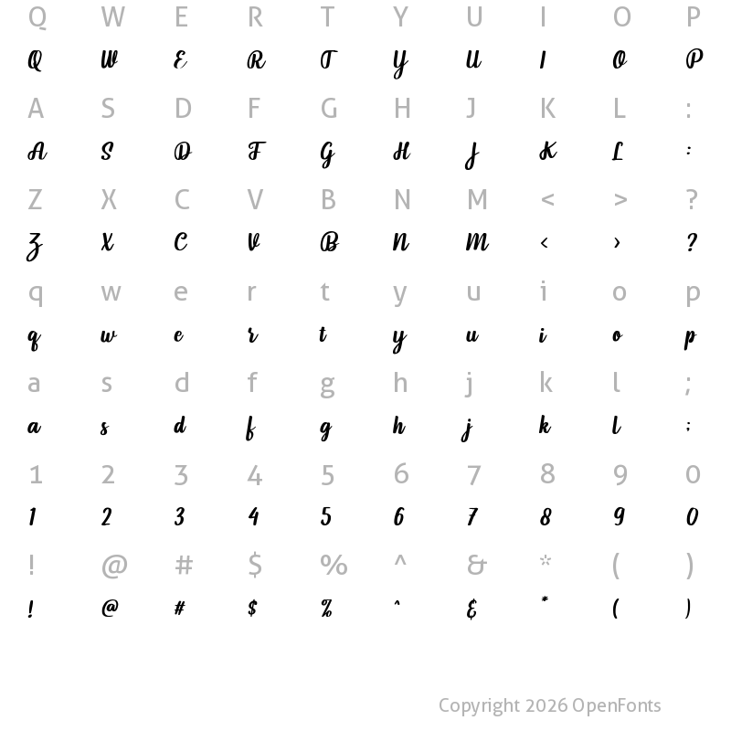 Character Map of Pintgram Italic