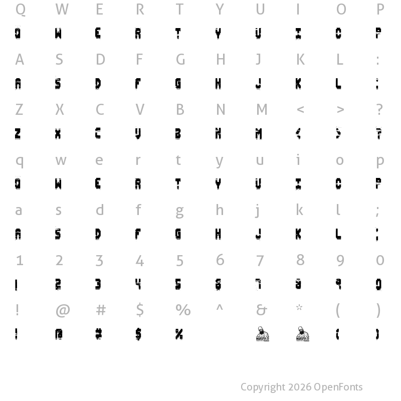 Character Map of Pixel Destroyed Regular
