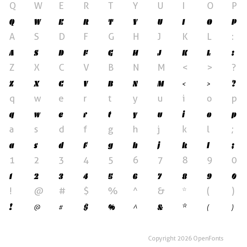 Character Map of Plakato Pro Regular Italic