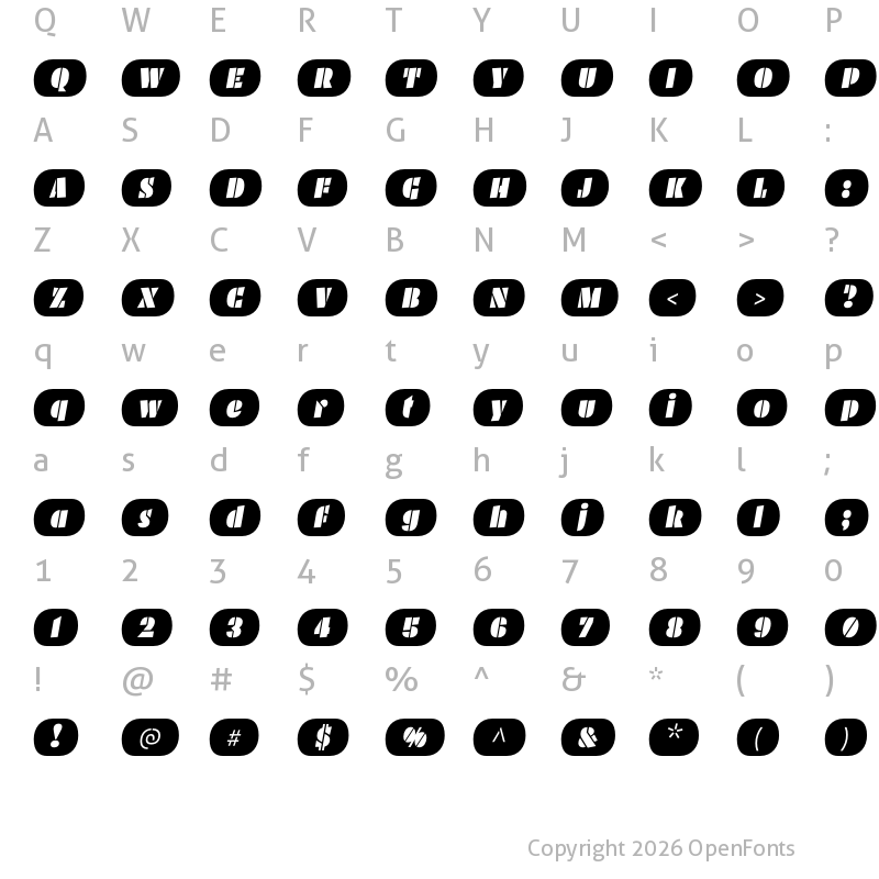 Character Map of Plakato Stencil Pro Regular Italic