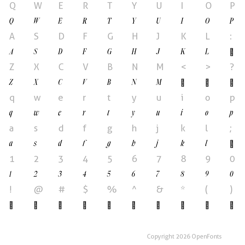 Character Map of Plateau Five Italic Trial