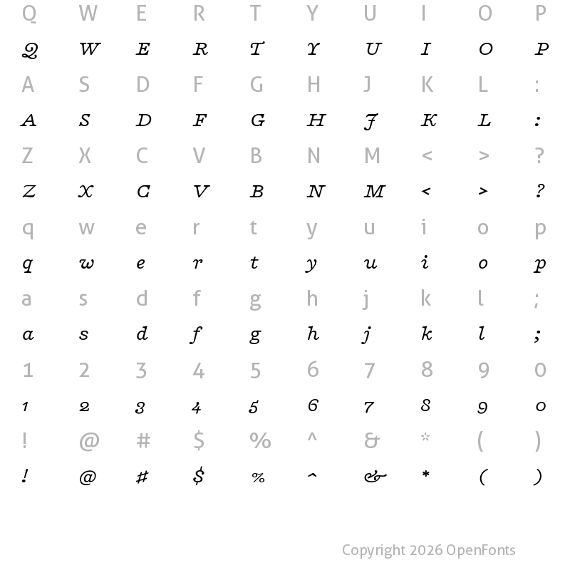 Character Map of Playfair 5pt SemiExpanded Light Italic