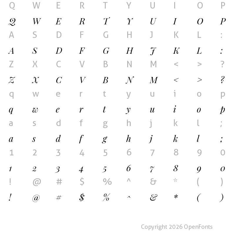 Character Map of Playfair Display Italic