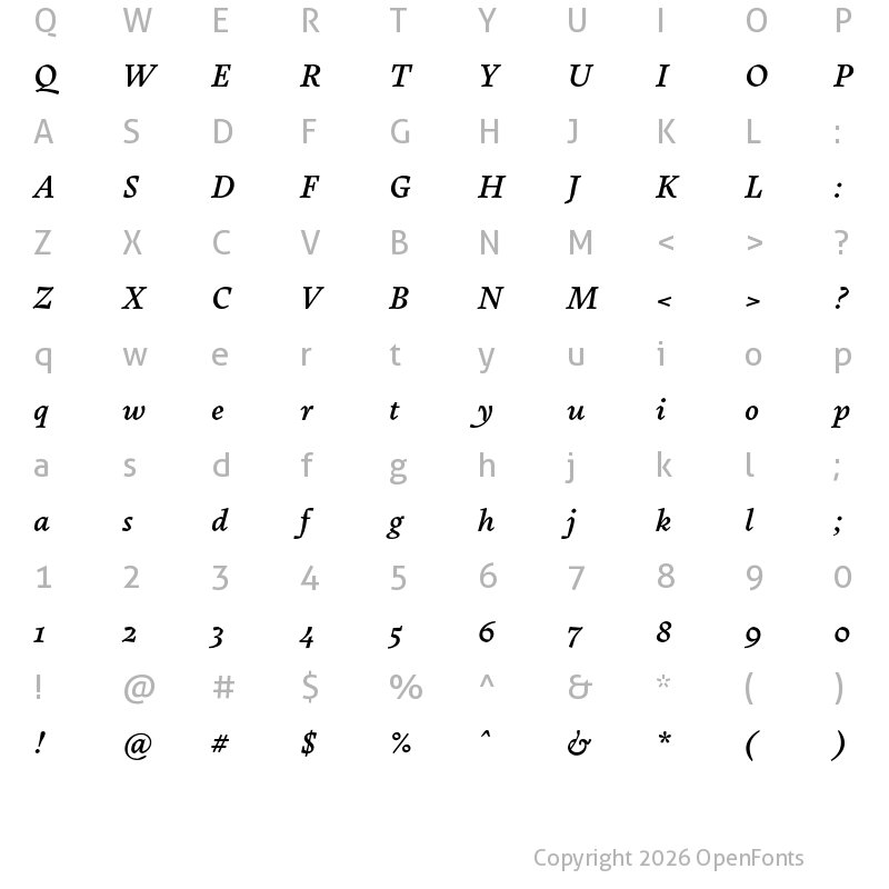 Character Map of Pliego Medium Italic