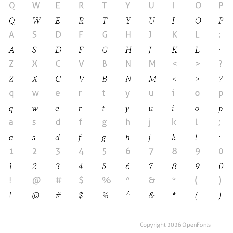 Character Map of Plush-Trial Light Italic
