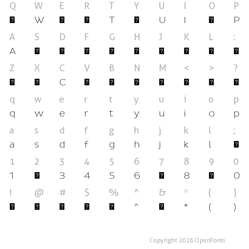 Character Map of PlutoSansExtraLight ?