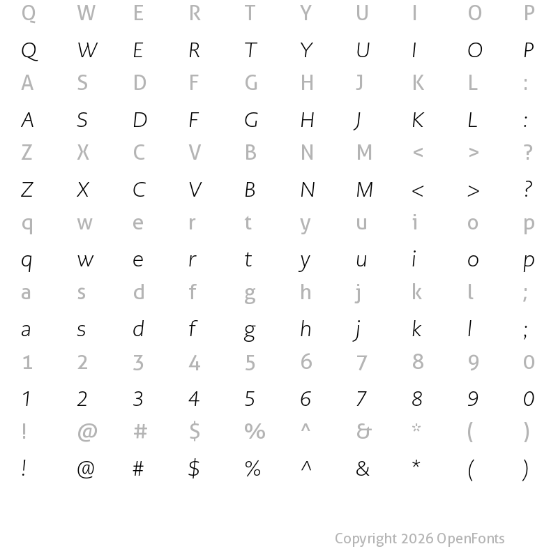 Character Map of PMNCaeciliaSans Head Lt Obl