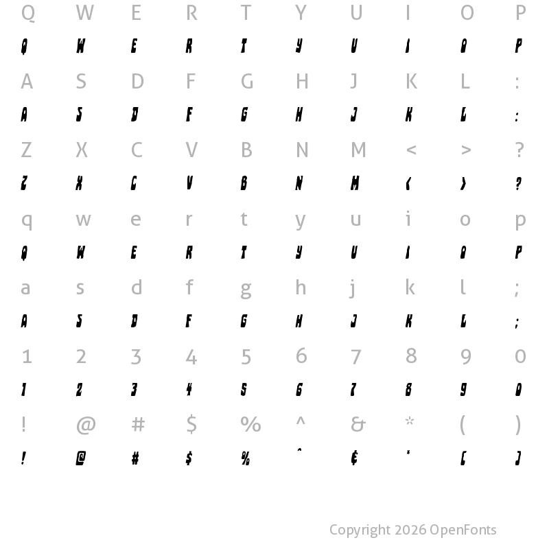 Character Map of Pocket Monster Condensed Italic Condensed Italic