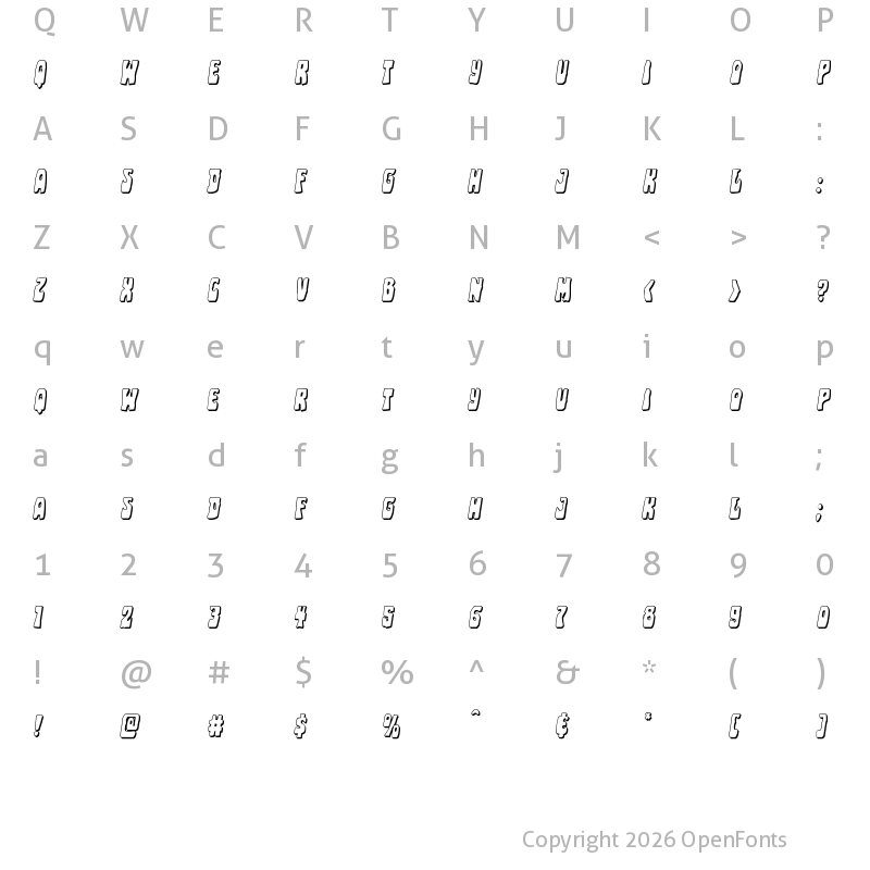 Character Map of Pocket Monster Shadow Italic Italic