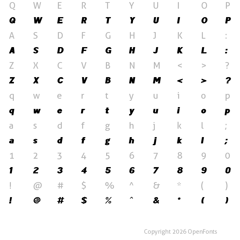 Character Map of POE Sans Pro Expanded Heavy Italic