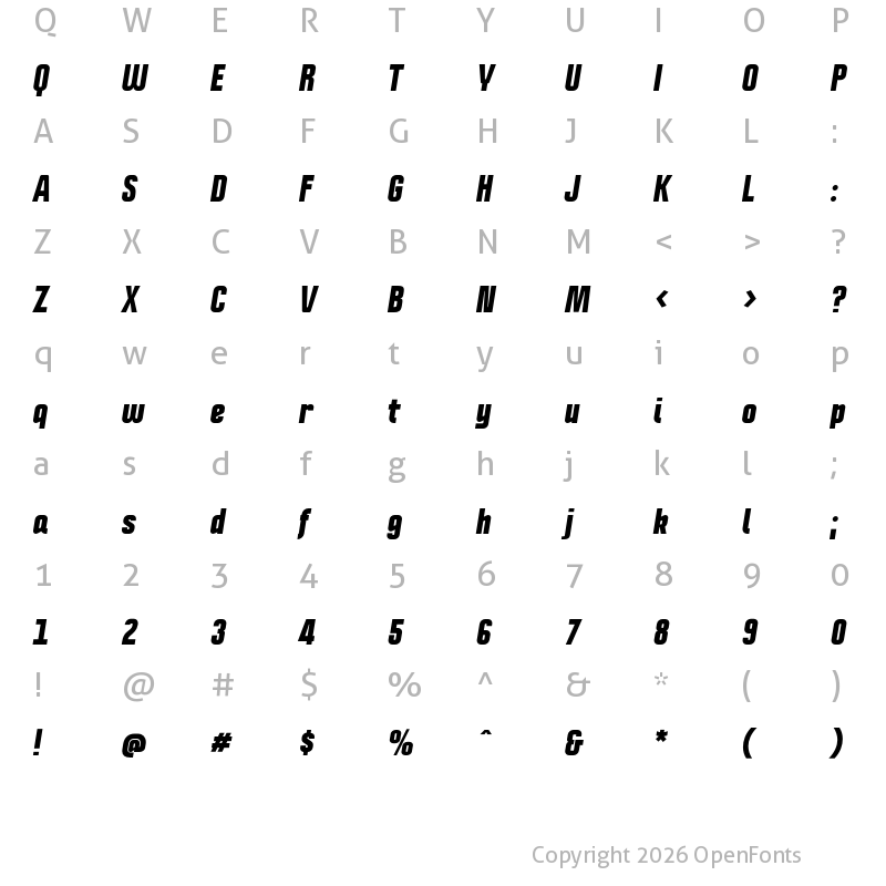Character Map of Politica Black Italic Cd