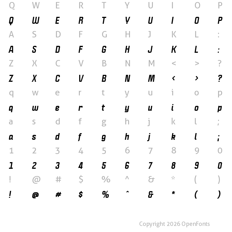 Character Map of Politica ExtraBold Italic