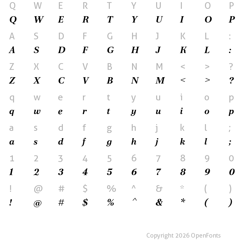 Character Map of Poltawski Nowy Bold Italic