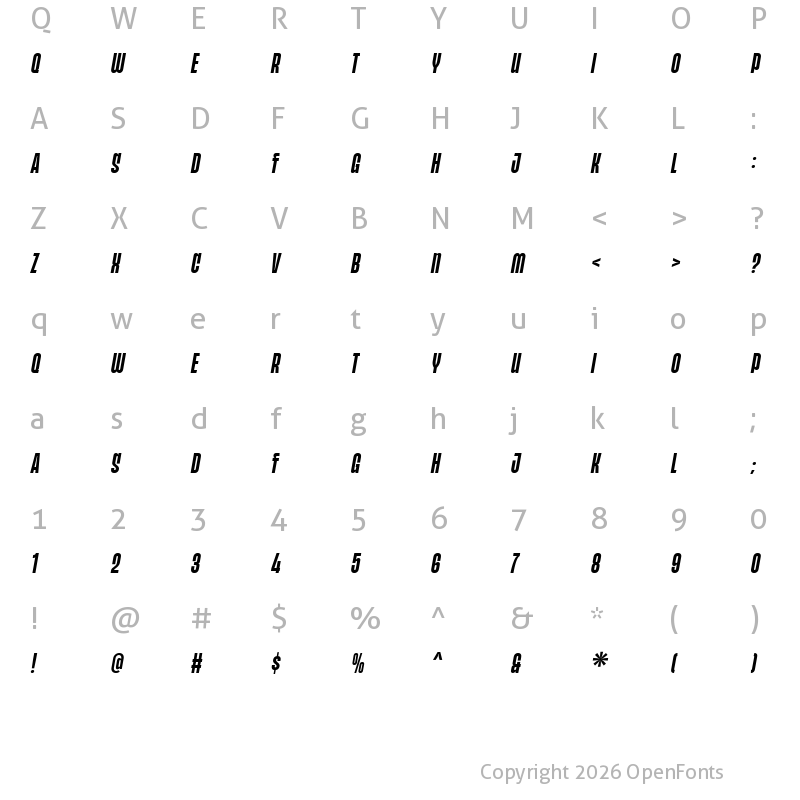 Character Map of POPFINE Italic