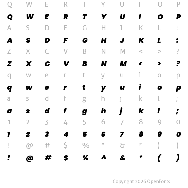 Character Map of Poppins Black Italic