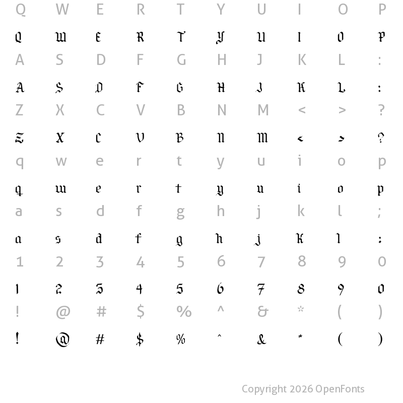 Character Map of Por Siempre G?tica Regular
