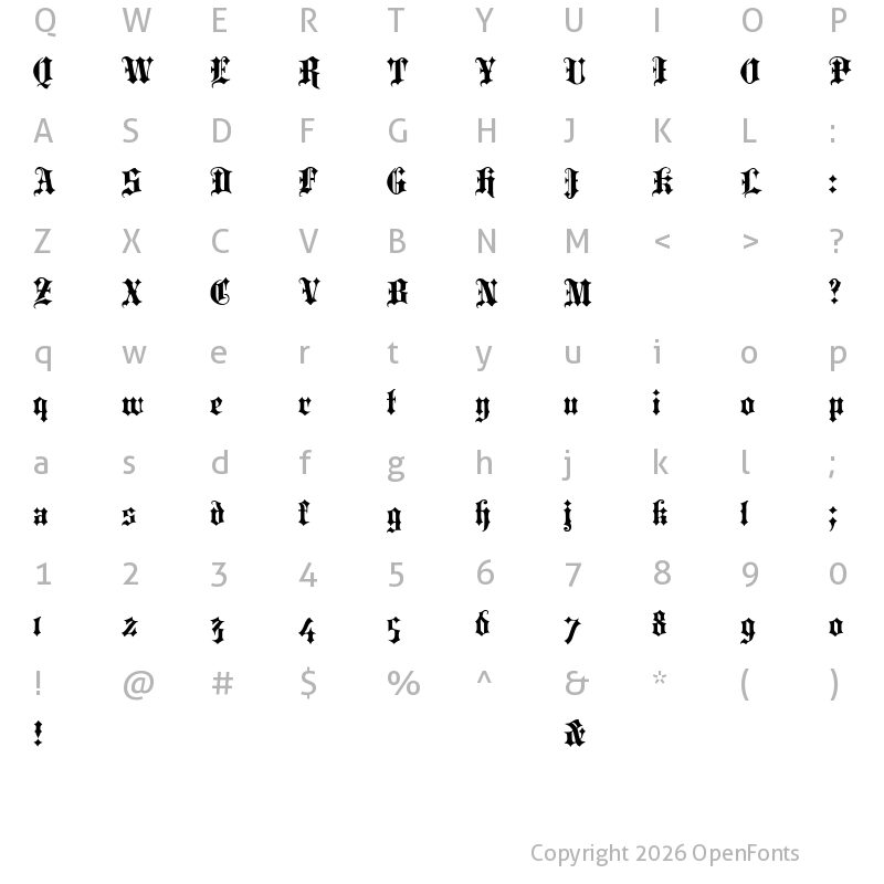 Character Map of Portcullion Bold