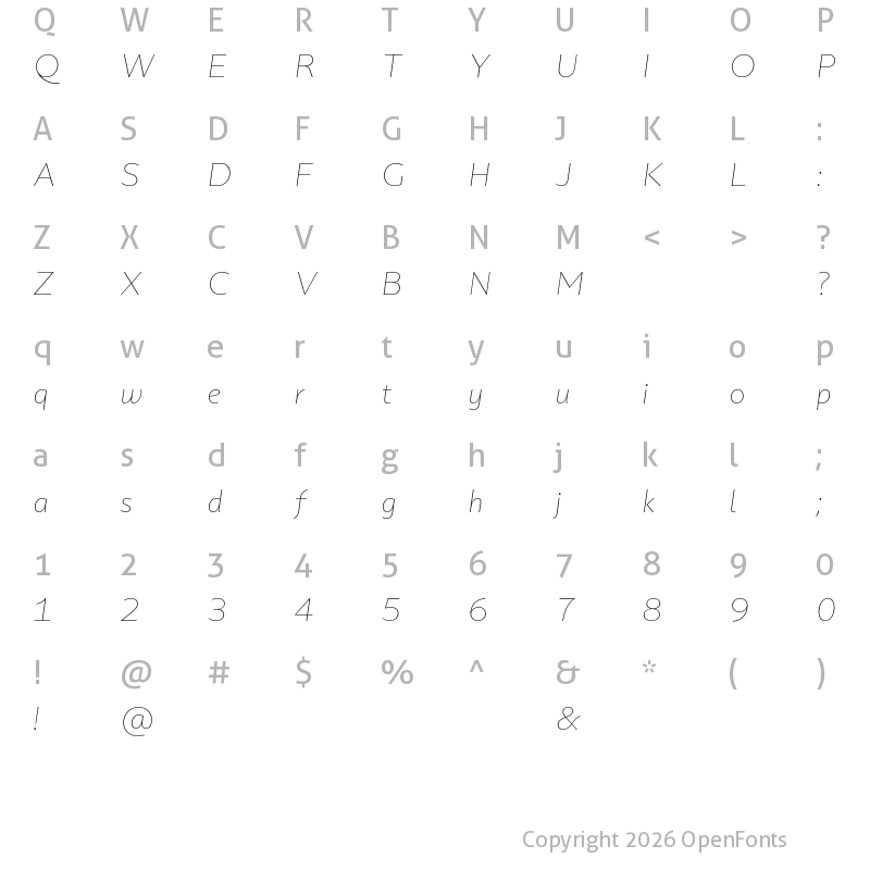 Character Map of Portheras Test Thin Italic