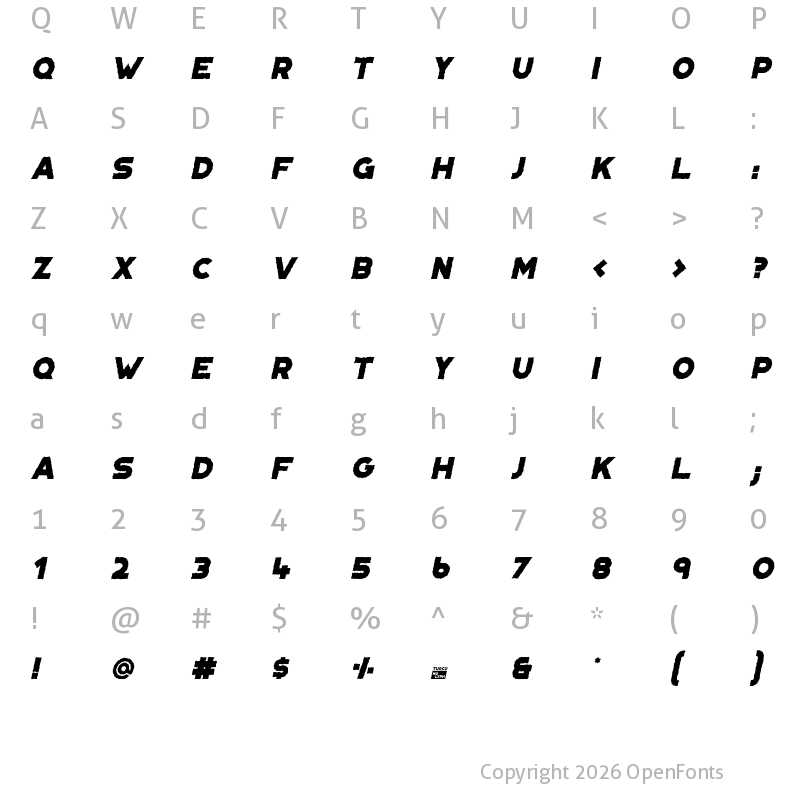Character Map of Portico Distorted Oblique