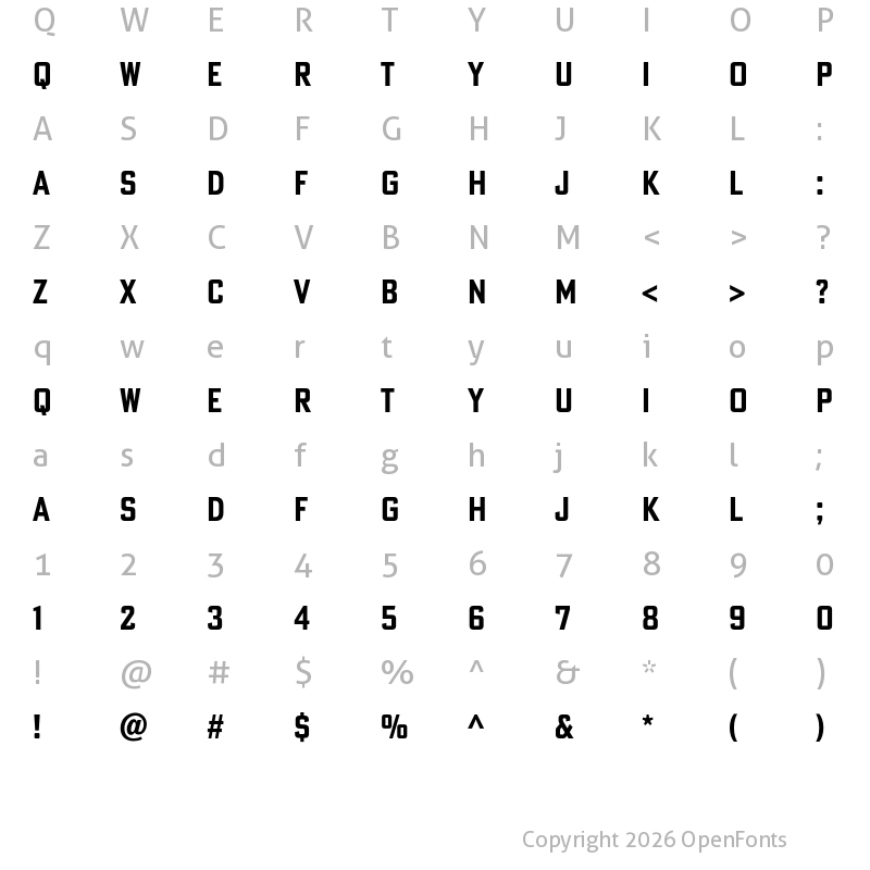 Character Map of Poster Gothic Cond ATF Bold