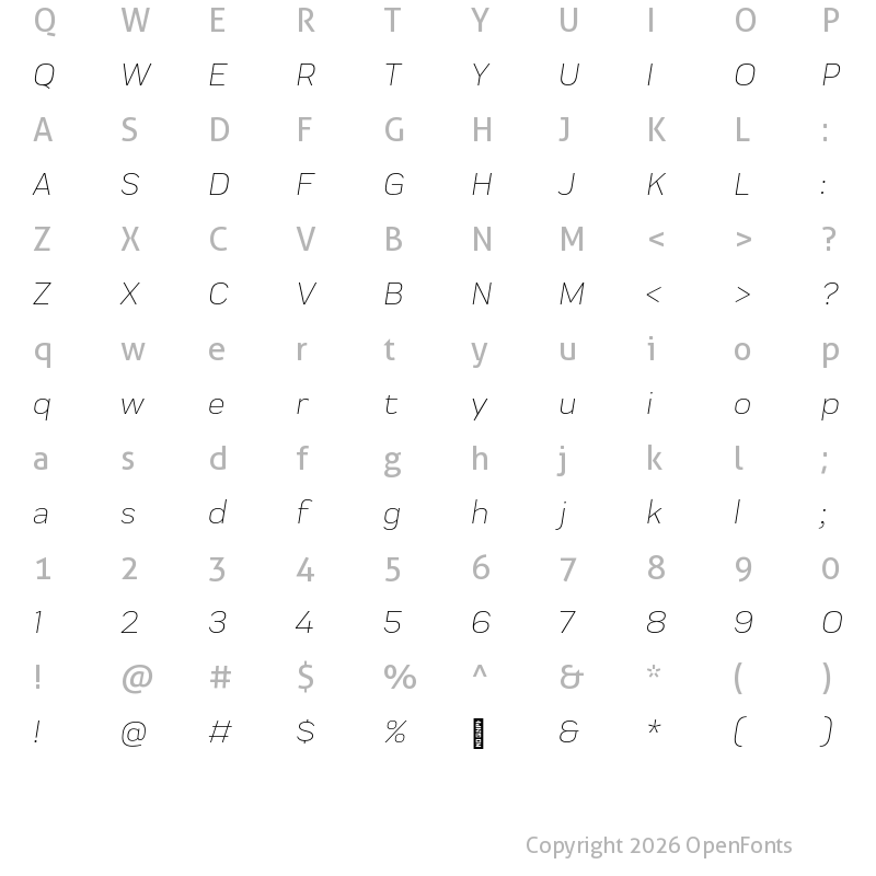 Character Map of Praktika Light Italic
