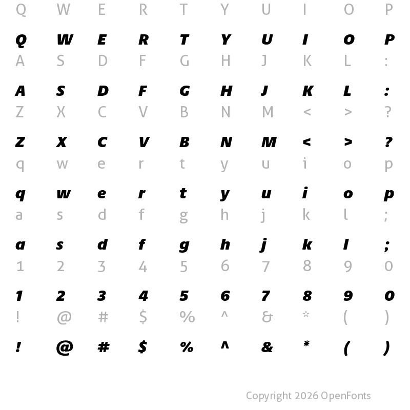 Character Map of Praxis Next ExtraBlack Italic