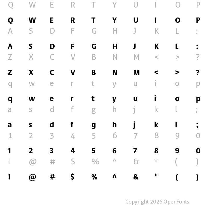 Character Map of Praxis Next Heavy Condensed
