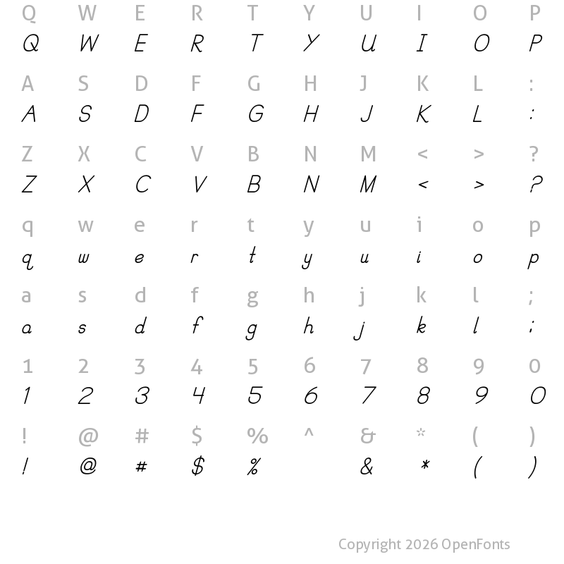 Character Map of PreCursive OFL Italic
