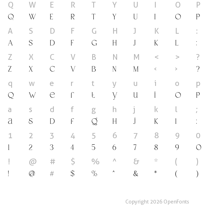 Character Map of premint Regular