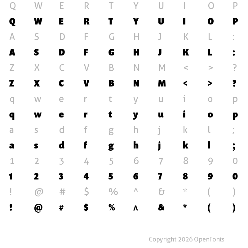 Character Map of Prenton RP Cond Black