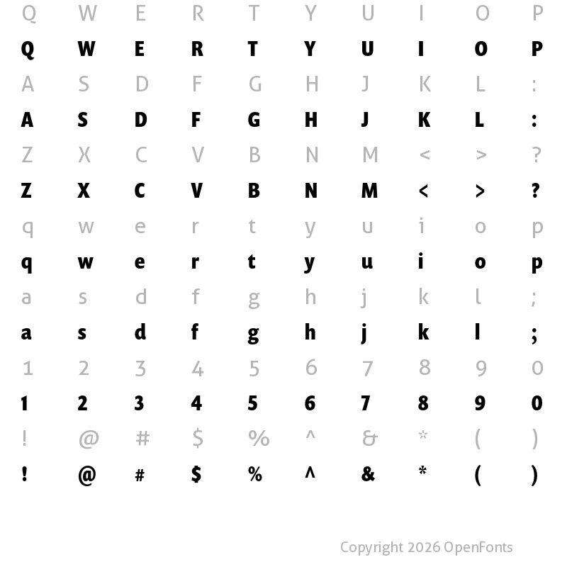 Character Map of Prenton RP Cond Bold