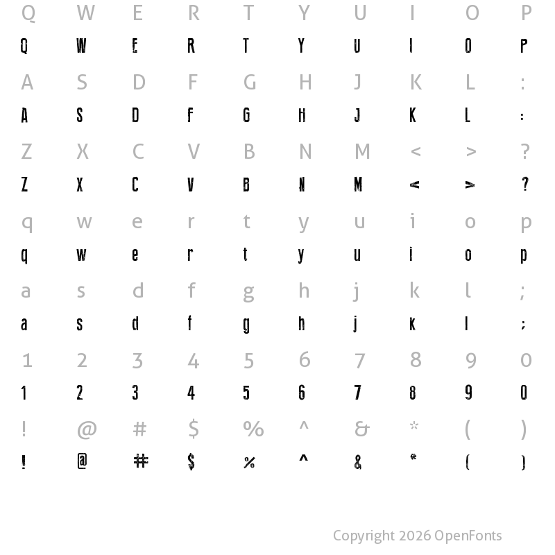 Character Map of Press Feeling Eroded Regular