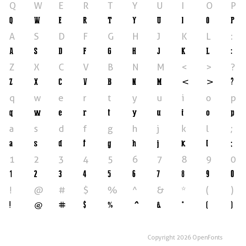 Character Map of Press Serif Cool Regular