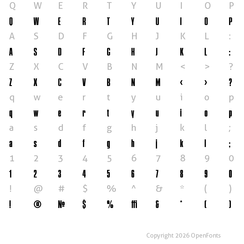 Character Map of PressGothicW01-Regular Regular