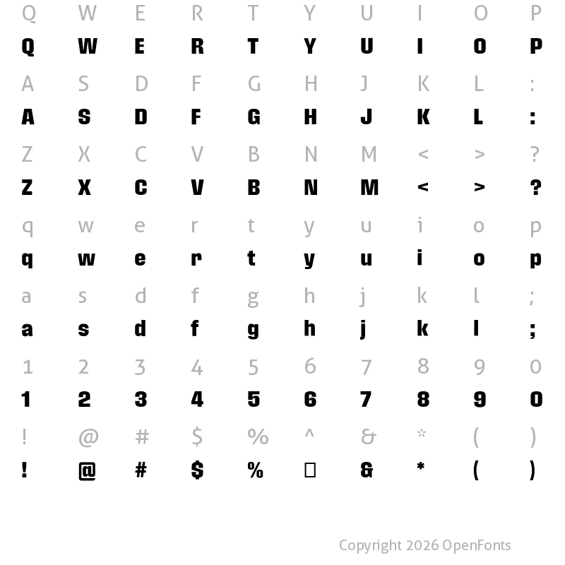 Character Map of Pressio No. 54 Bold