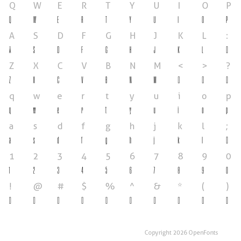 Character Map of Pressio TEST No. 21 Light X-Compressed