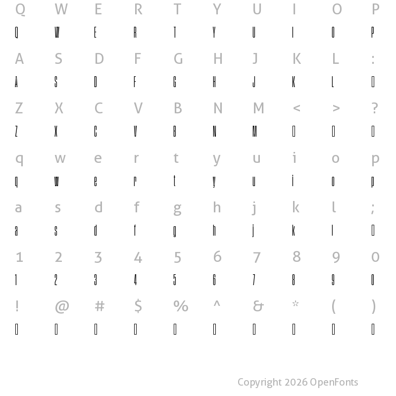 Character Map of Pressio TEST No. 22 Regular X-Compressed