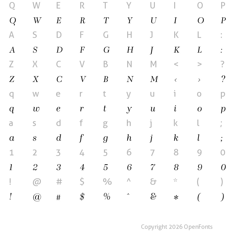 Character Map of Presti Text Italic